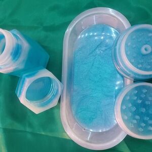 Blue Hexagonal Jar, Grinder and Tray Set